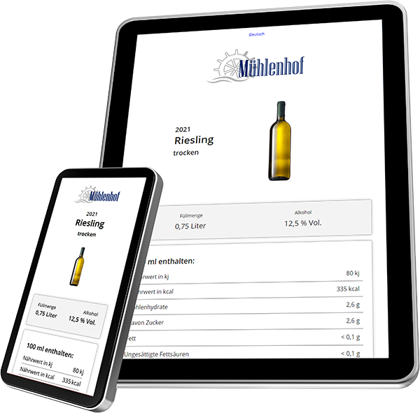 Für Mobilgeräte optimierte E-Labels für Wein, Sekt und Spirituosen